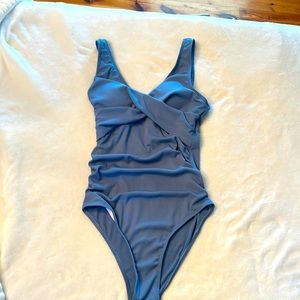 rouched and ribbed textured one piece bathing suit